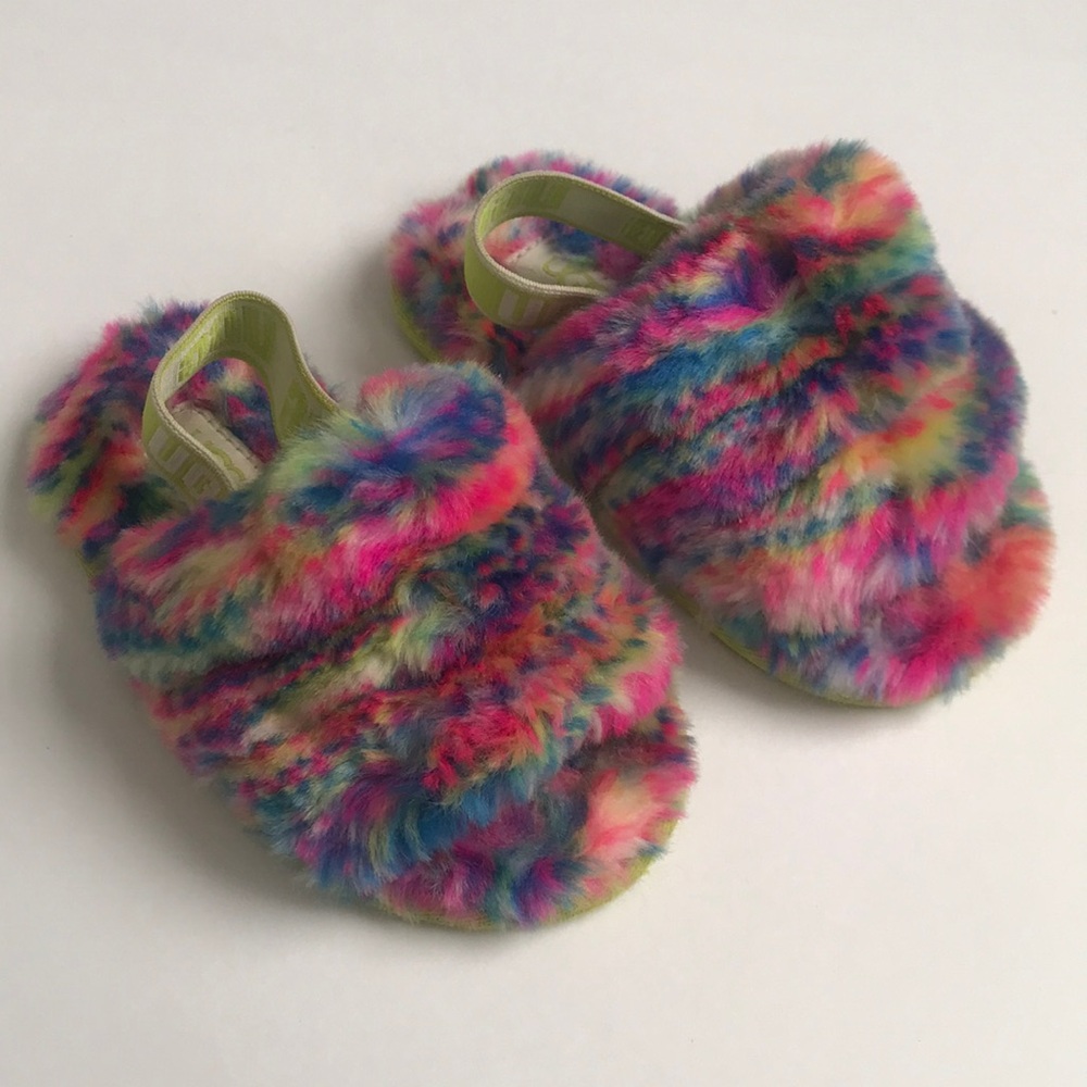 UGG Fuzzy Rainbow Slippers (size 7)